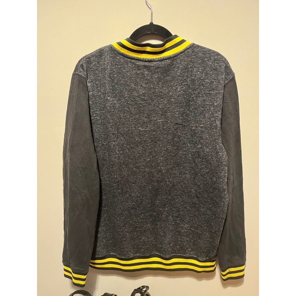DC Comics Batman Varsity Bomber Jacket Gray Black Yellow Snap Front Large XL - Picture 3 of 4